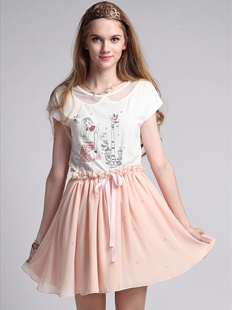 Polyester pure color pleated skirt